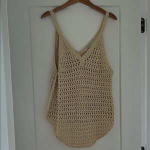 Elegant Beige Crochet Knit Tank Top